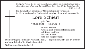 Traueranzeige von Lore Schierl 
