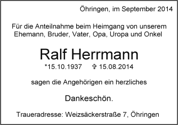 Traueranzeige von Ralf Herrmann 