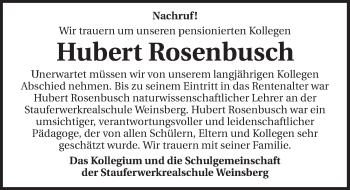 Traueranzeige von Hubert Rosenbusch 