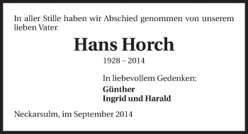 Traueranzeige von Hans Horch 