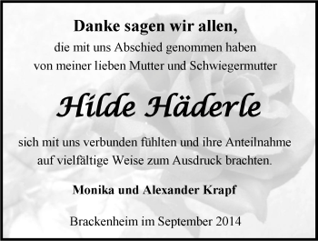 Traueranzeige von Hilde Häderle 