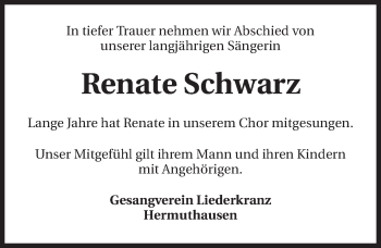 Traueranzeige von Renate Schwarz 