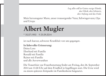 Traueranzeige von Albert Mugler 