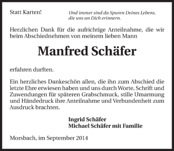 Traueranzeige von Manfred Schäfer 