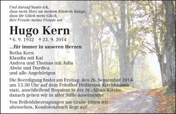 Traueranzeige von Hugo Kern 