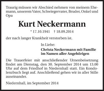 Traueranzeige von Kurt Neckermann 