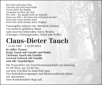 Traueranzeige von Claus-Dieter Tauch 