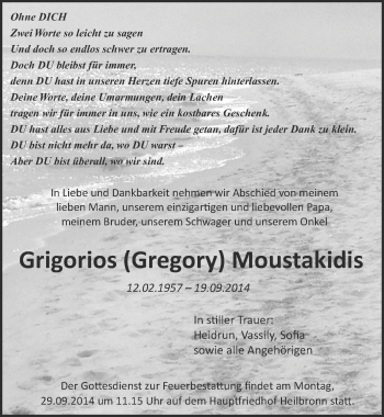 Traueranzeige von Grigorios Moustakidis 