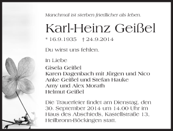 Traueranzeige von Karl-Heinz Geißel 