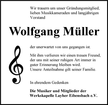Traueranzeige von Wolfgang Müller 