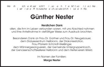 Traueranzeige von Günther Nester 