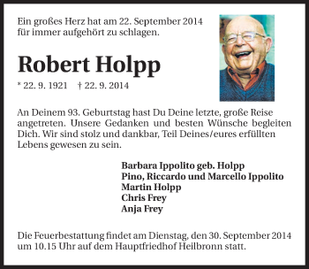 Traueranzeige von Robert Holpp 