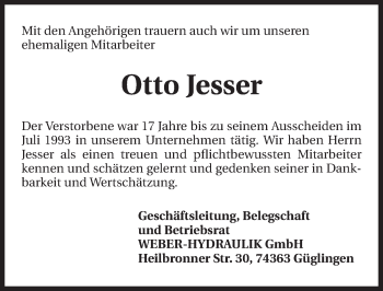 Traueranzeige von Otto Jesser 