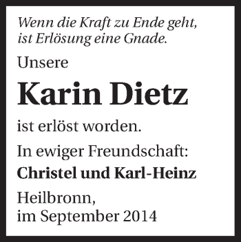 Traueranzeige von Karin Dietz 