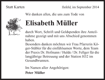 Traueranzeige von Elisabeth Müller 