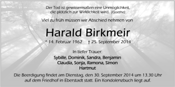 Traueranzeige von Harald Birkmeir 
