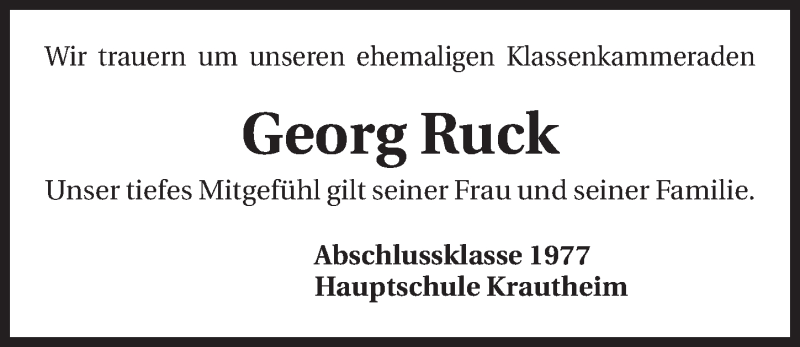  Traueranzeige für Georg Ruck vom 27.09.2014 aus 