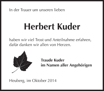 Traueranzeige von Herbert Kuder 