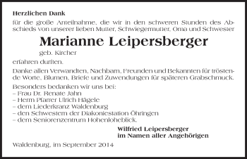 Traueranzeige von Marianne Leipersberger 