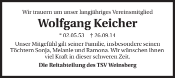 Traueranzeige von Wolfgang Keicher 