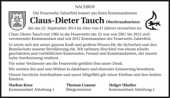 Traueranzeige von Claus-Dieter Tauch 