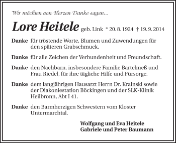 Traueranzeige von Lore Heitele 
