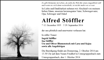 Traueranzeige von Alfred Stöffler 