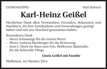 Traueranzeige von Karl-Heinz Geißel 