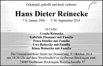 Traueranzeige von Hans Dieter Reinecke 