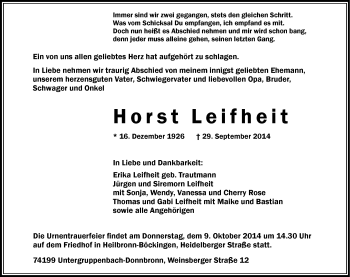 Traueranzeige von Horst Leifheit 