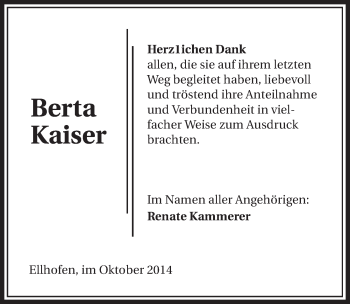 Traueranzeige von Berta Kaiser 