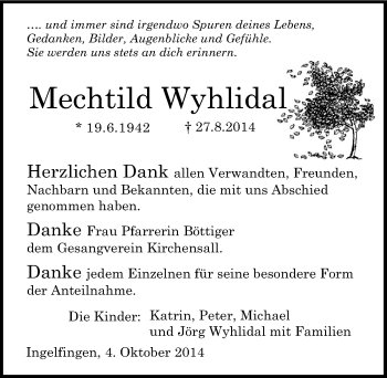 Traueranzeige von Mechtild Wyhlidal 