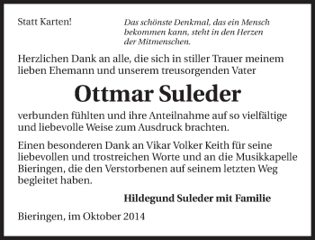 Traueranzeige von Ottmar Suleder 