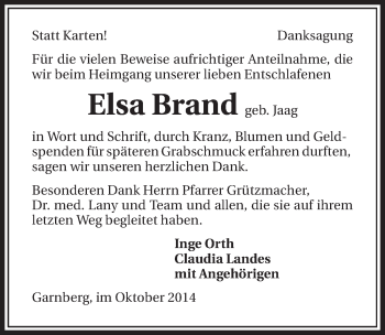 Traueranzeige von Elsa Brand 