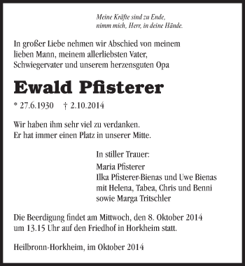 Traueranzeige von Ewald Pfisterer 