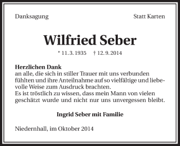 Traueranzeige von Wilfried Seber 