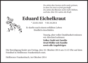 Traueranzeige von Eduard Eichelkraut 