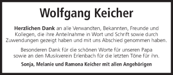 Traueranzeige von Wolfgang Keicher 