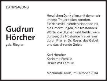 Traueranzeige von Gudrun Hörcher 