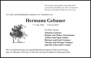 Traueranzeige von Herman Gebauer 