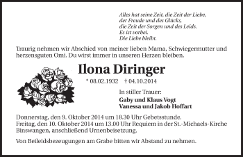 Traueranzeige von Ilona Diringer 