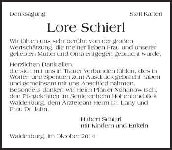Traueranzeige von Lore Schierl 
