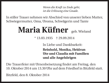 Traueranzeige von Maria Küfner 