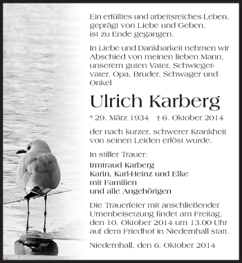 Traueranzeige von Ulrich Karberg 