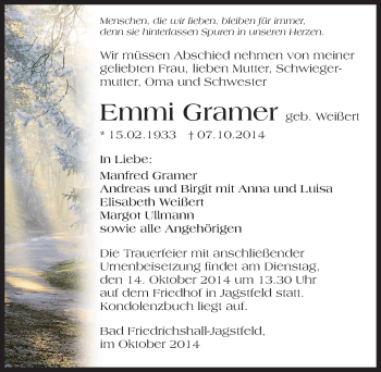 Traueranzeige von Emmi Gramer 