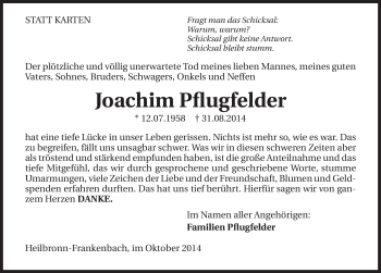 Traueranzeige von Joachim Pflugfelder 