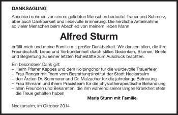 Traueranzeige von Alfred Sturm 