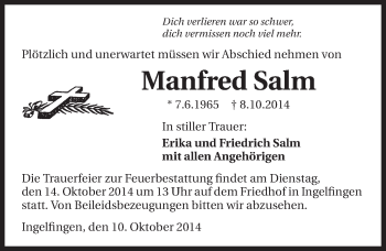 Traueranzeige von Manfred Salm 