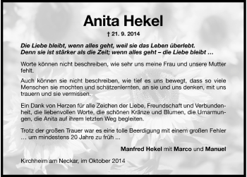Traueranzeige von Anita Hekel 