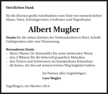 Traueranzeige von Albert Mugler 